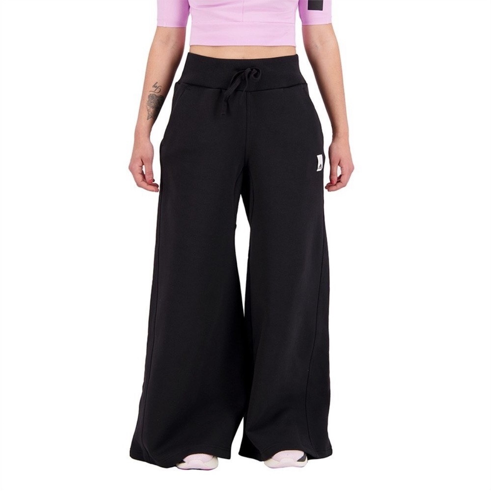Adidas Women Size M Black Wide Leg Fleece Pants Loose Fit New